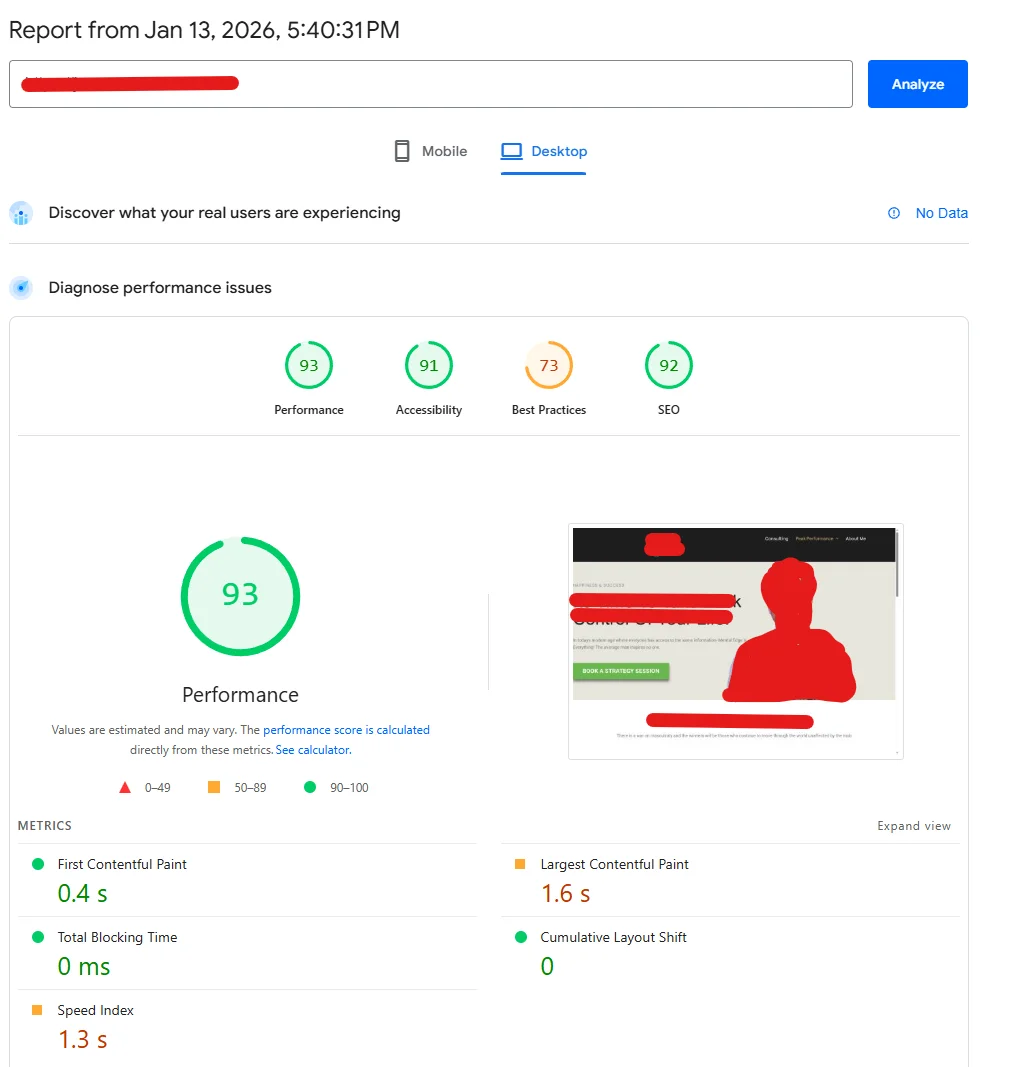PageSpeed desktop score of 93