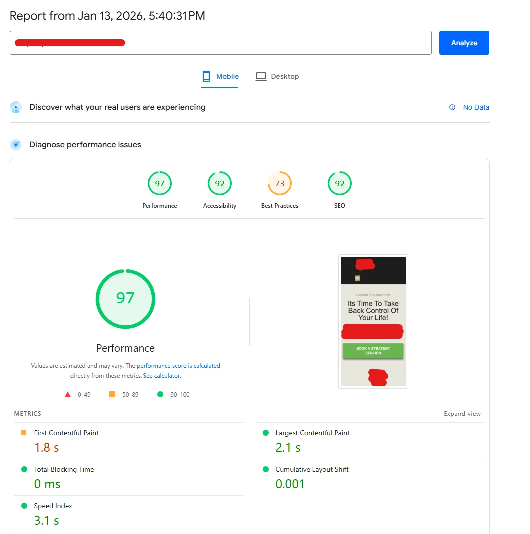 PageSpeed mobile score of 97