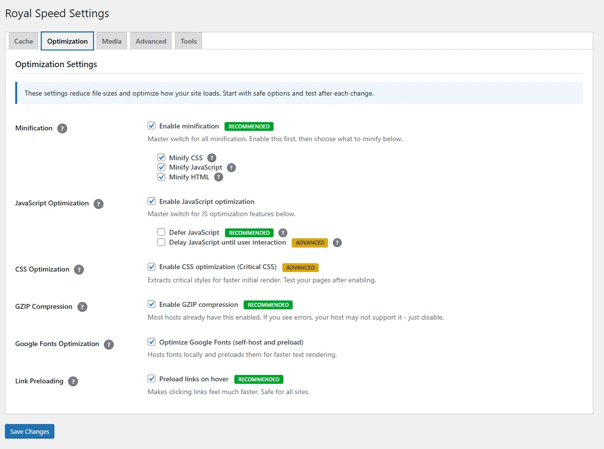 ForgeCache Optimization Settings