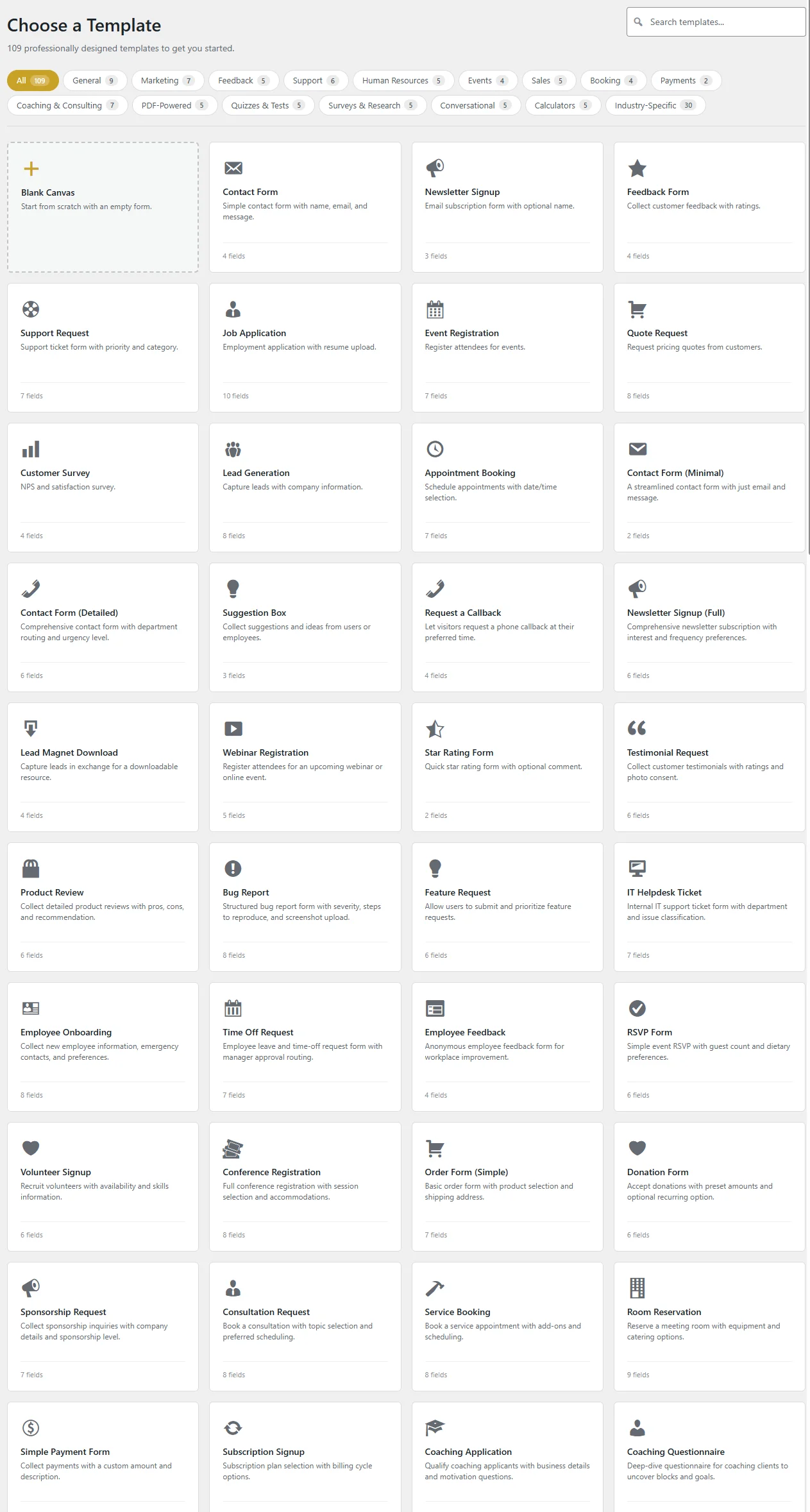 FormForge Pro Template Library - 109 Pre-Built Form Templates