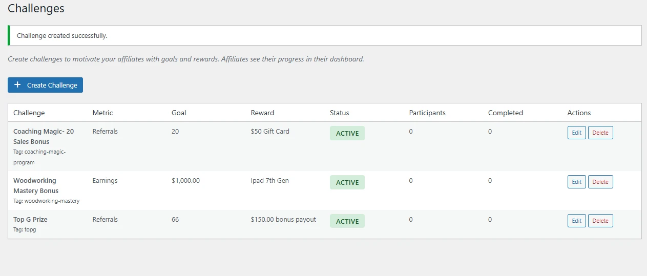 Royal Affiliate Pro - Challenges & Gamification