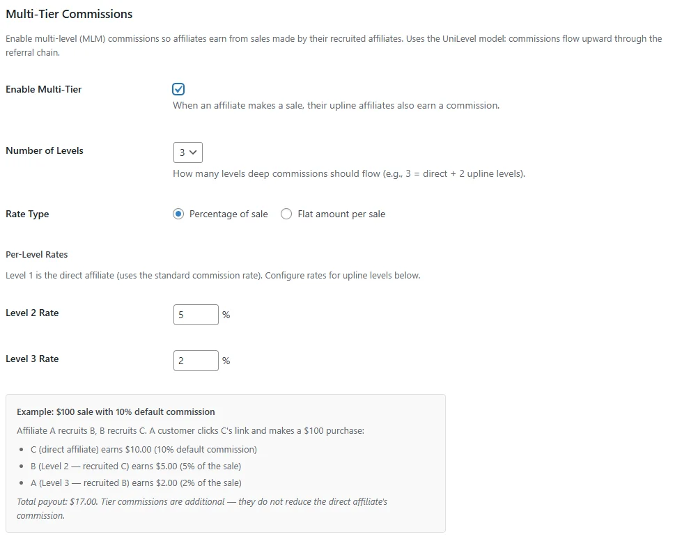 Royal Affiliate Pro - Multi-Tier Commission Settings