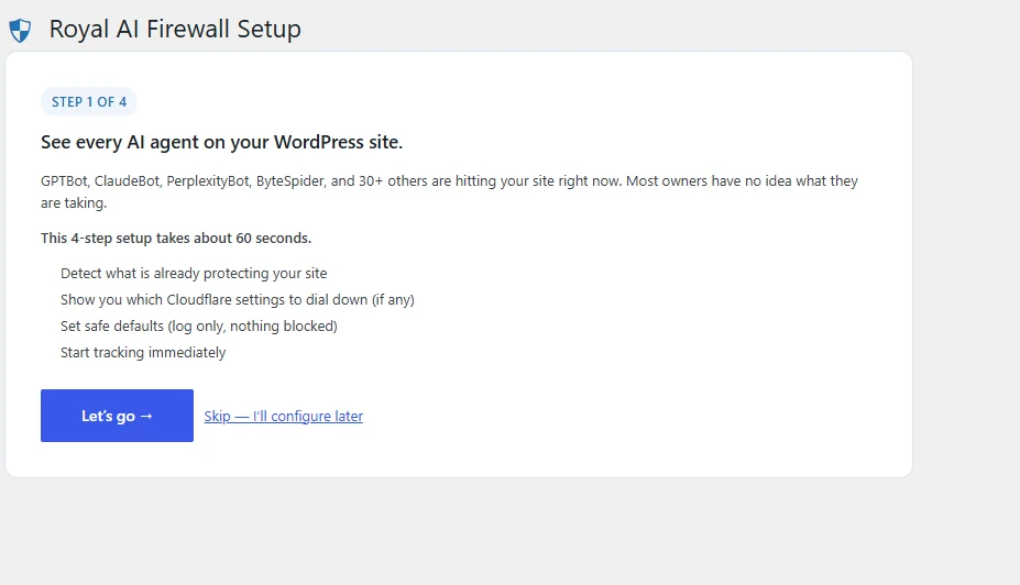 Wizard step 1 &mdash; welcome