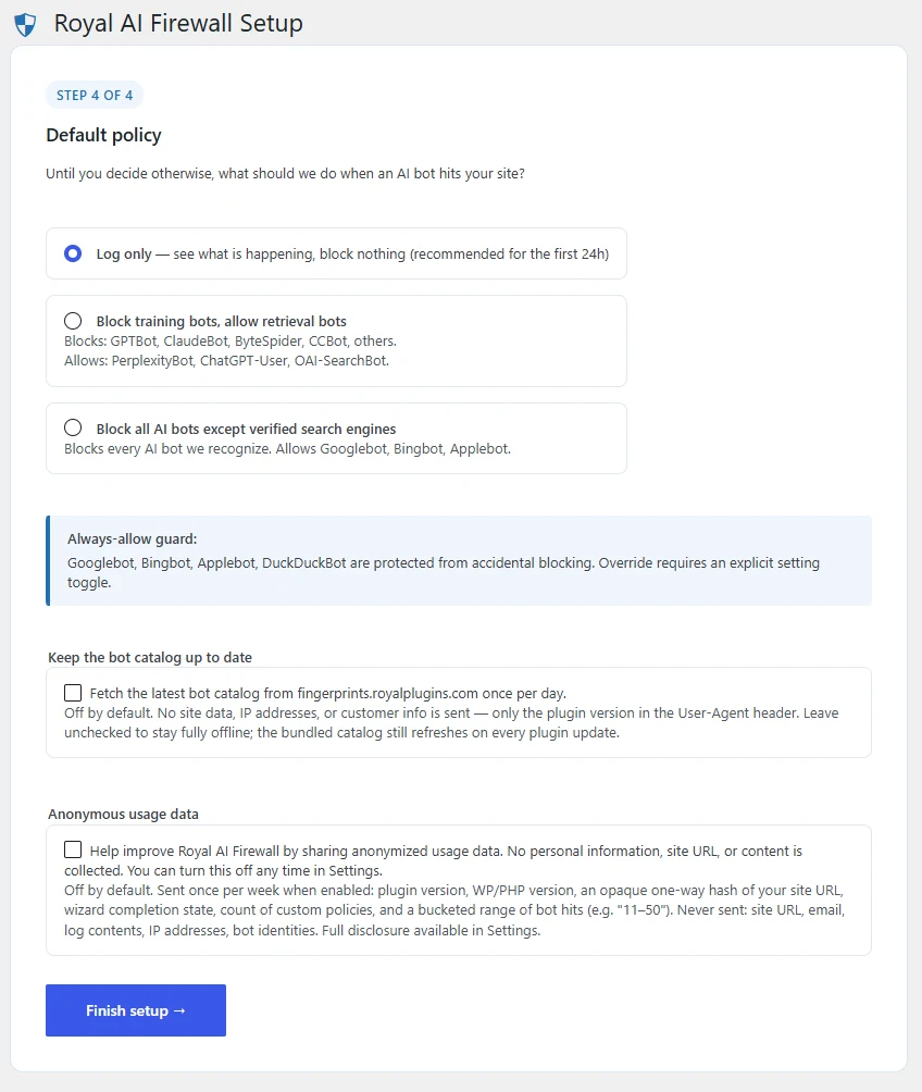 Wizard step 4 &mdash; default policy