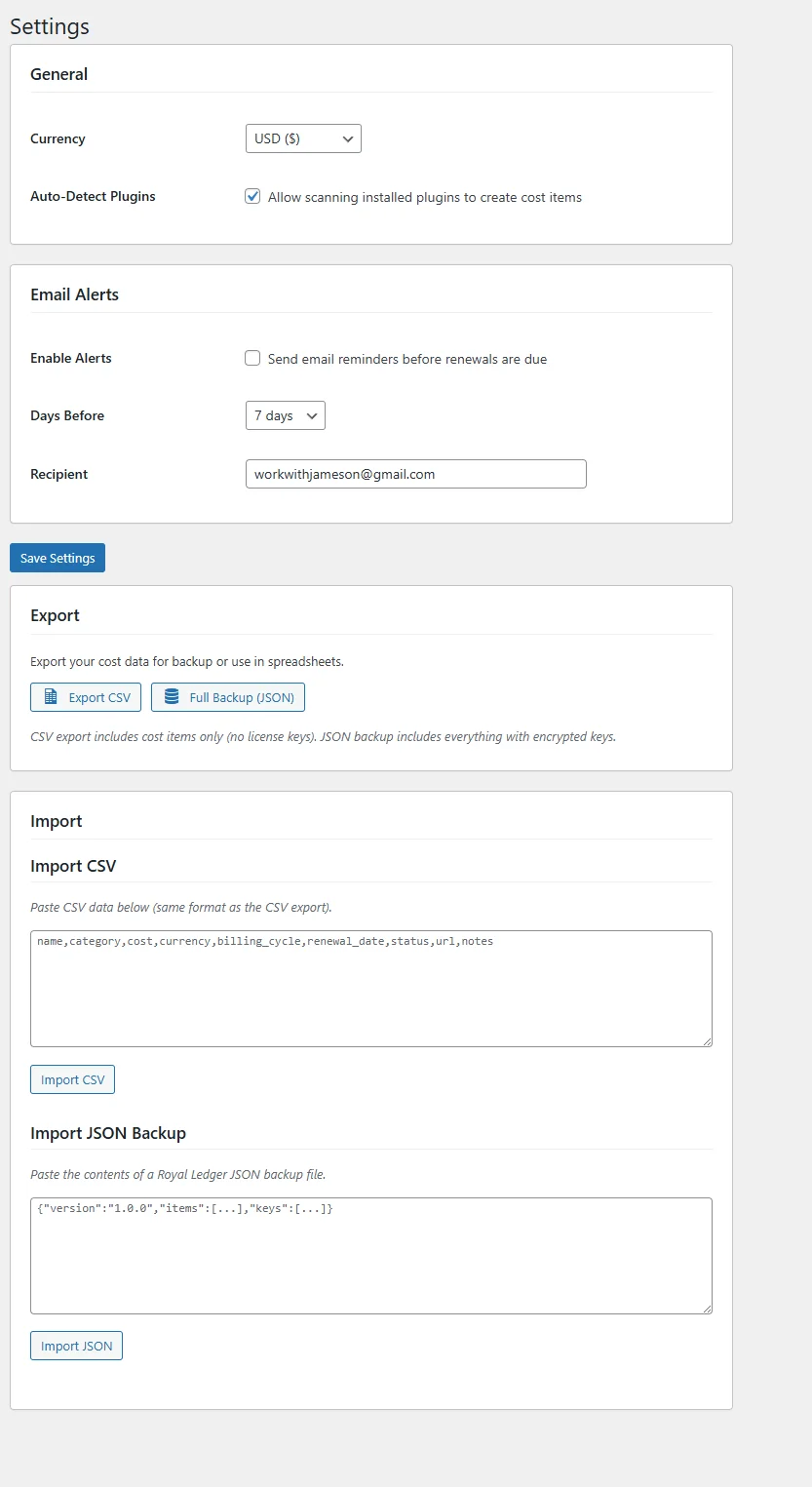 Royal Ledger Dashboard