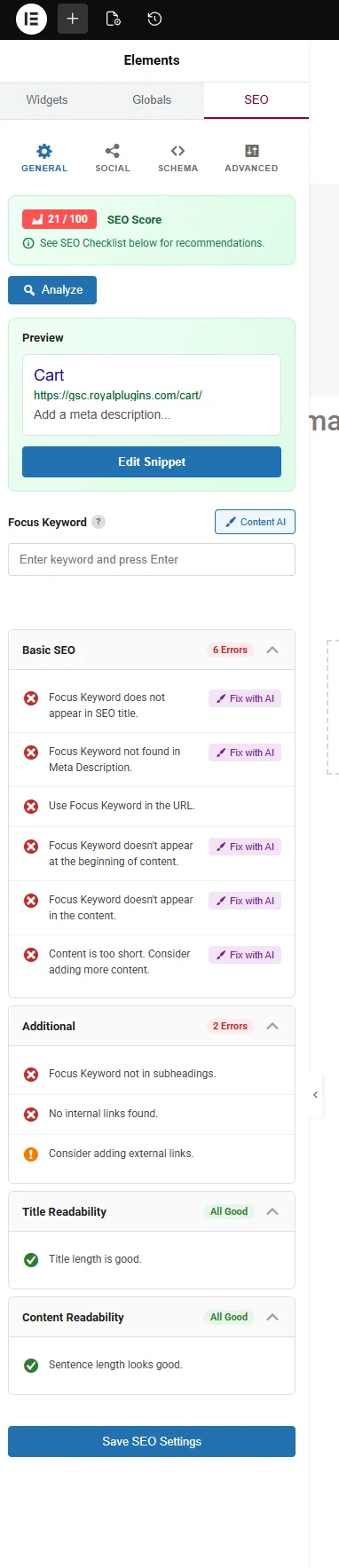 SEObolt Elementor Panel - 3-Tier Navigation View