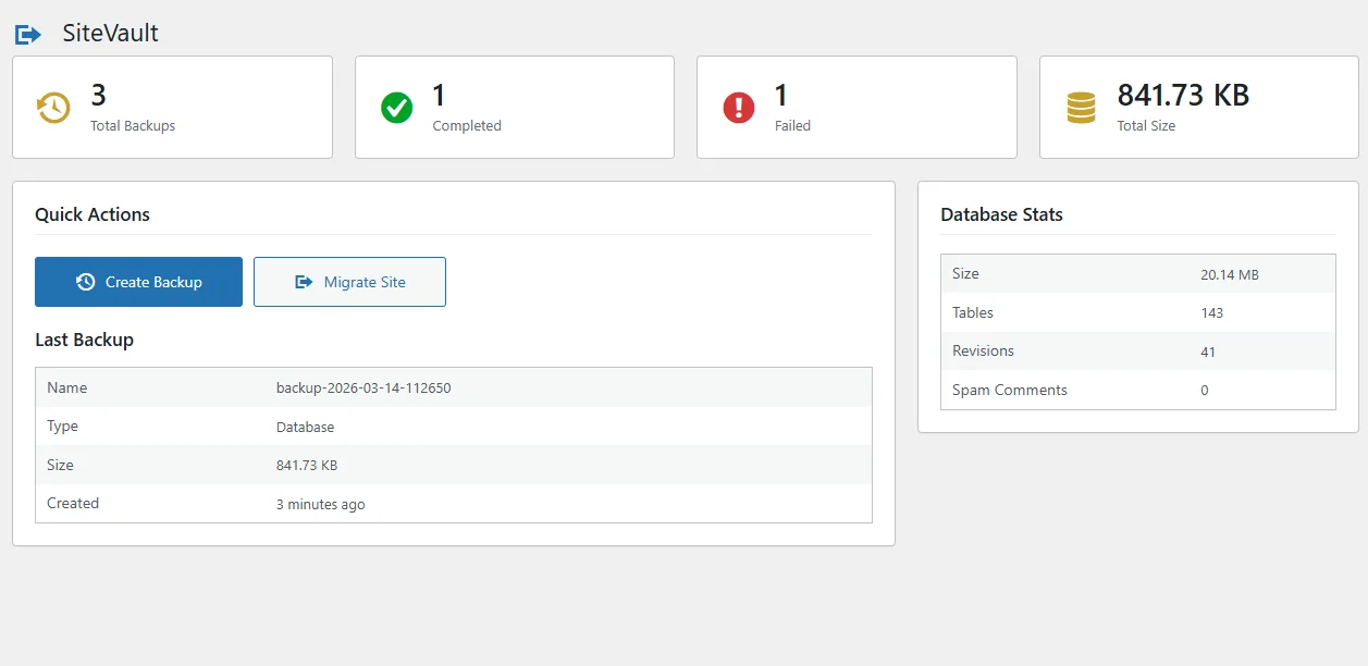 SiteVault - Dashboard