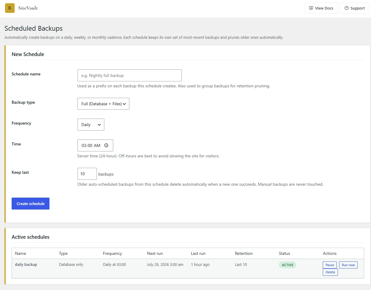 SiteVault - Scheduled Backups