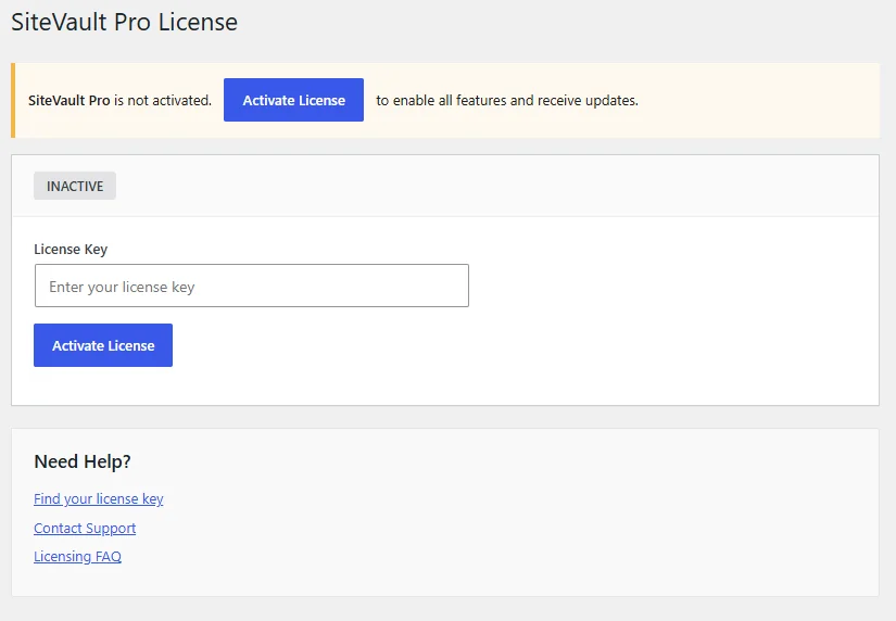 SiteVault Pro License Activation