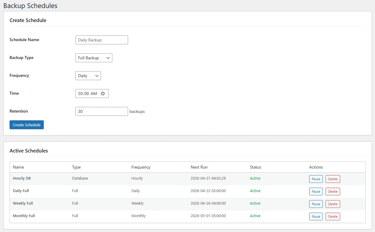 SiteVault Pro - Backup Schedule