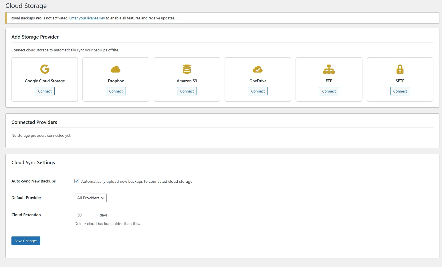 SiteVault Pro Cloud Storage Settings
