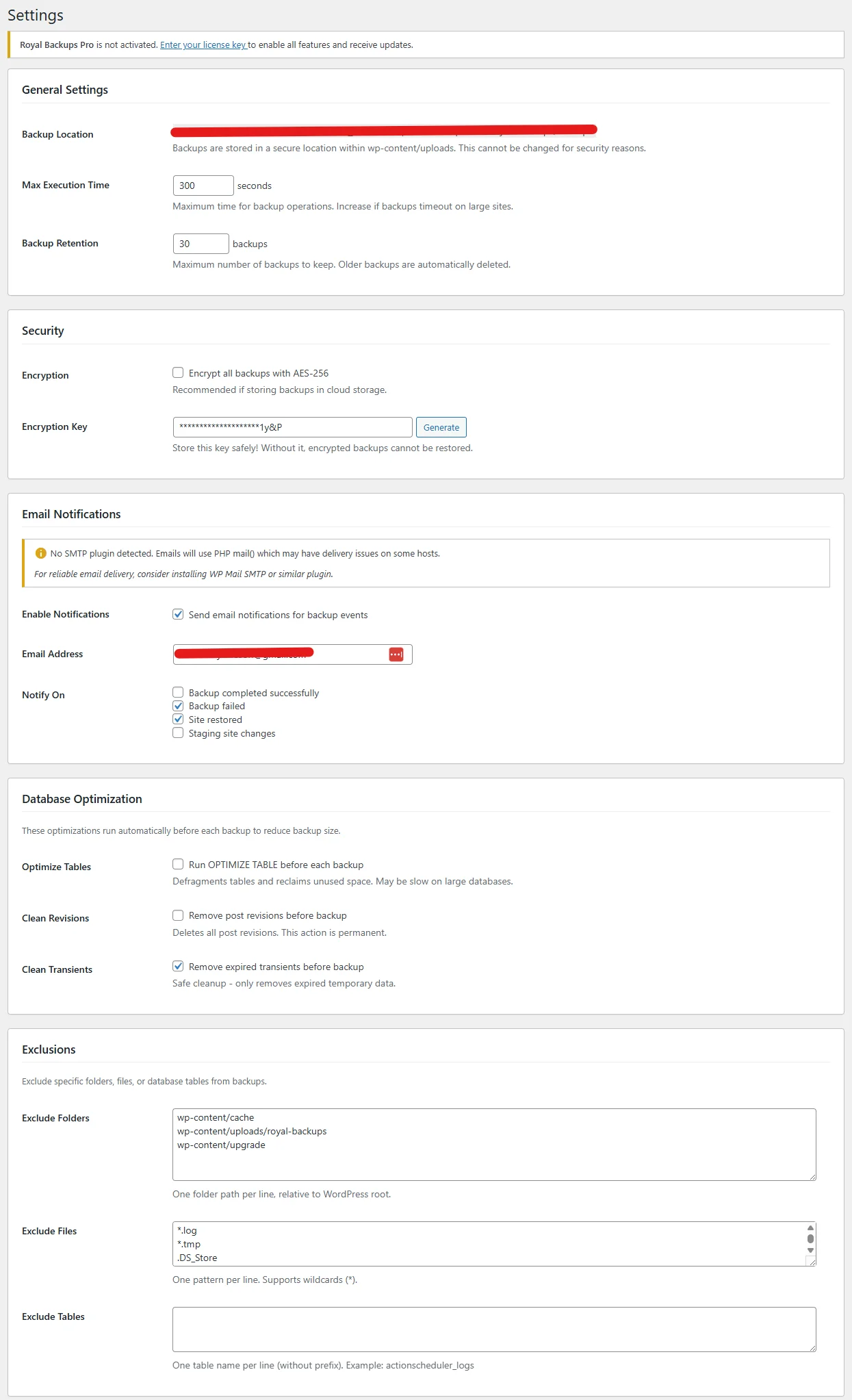 SiteVault Pro Settings
