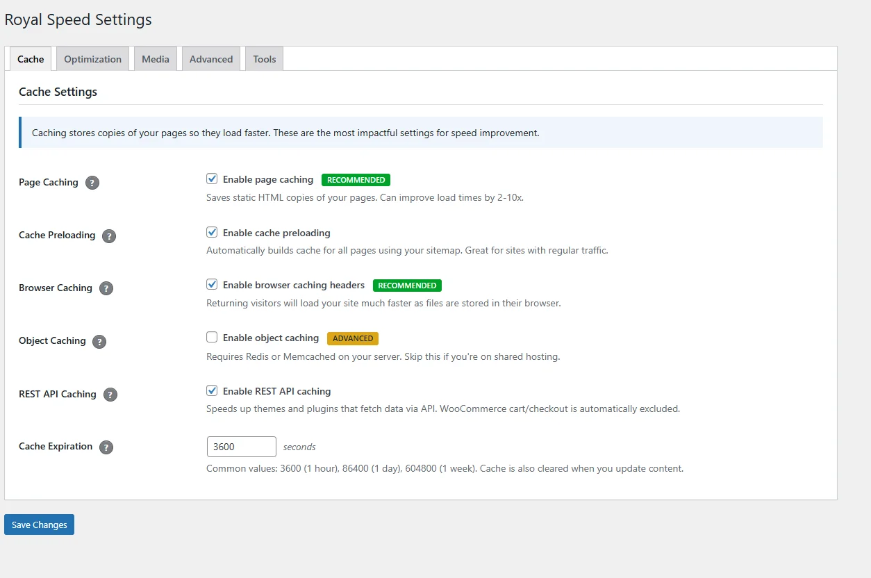ForgeCache Cache Settings Dashboard