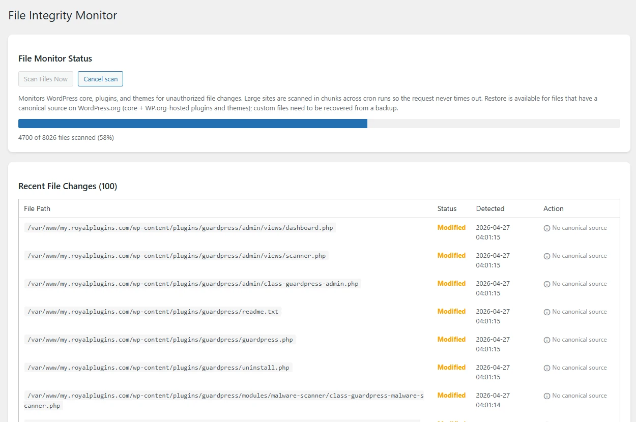 GuardPress Pro File Integrity Monitor