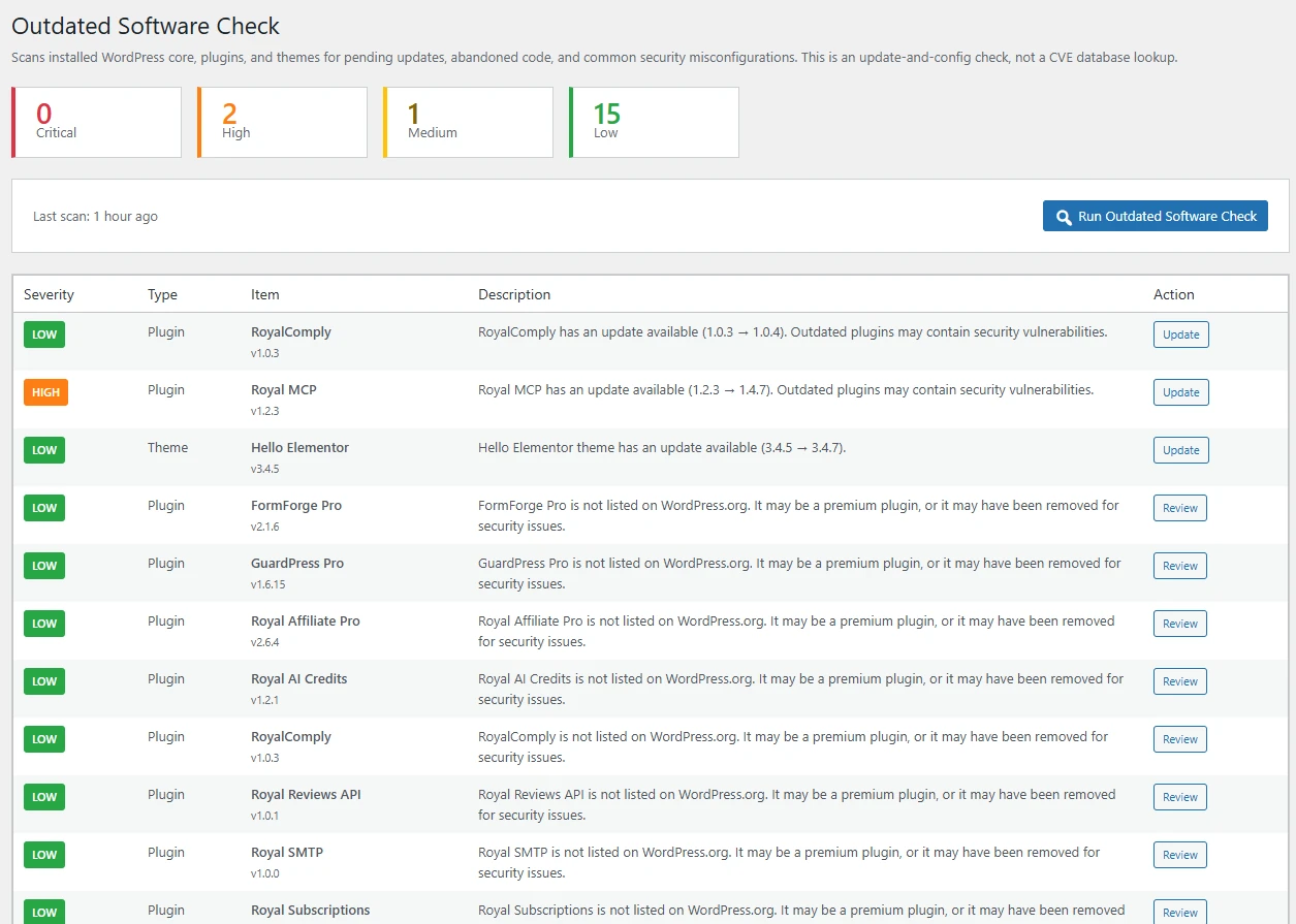 GuardPress Pro Outdated Software Check