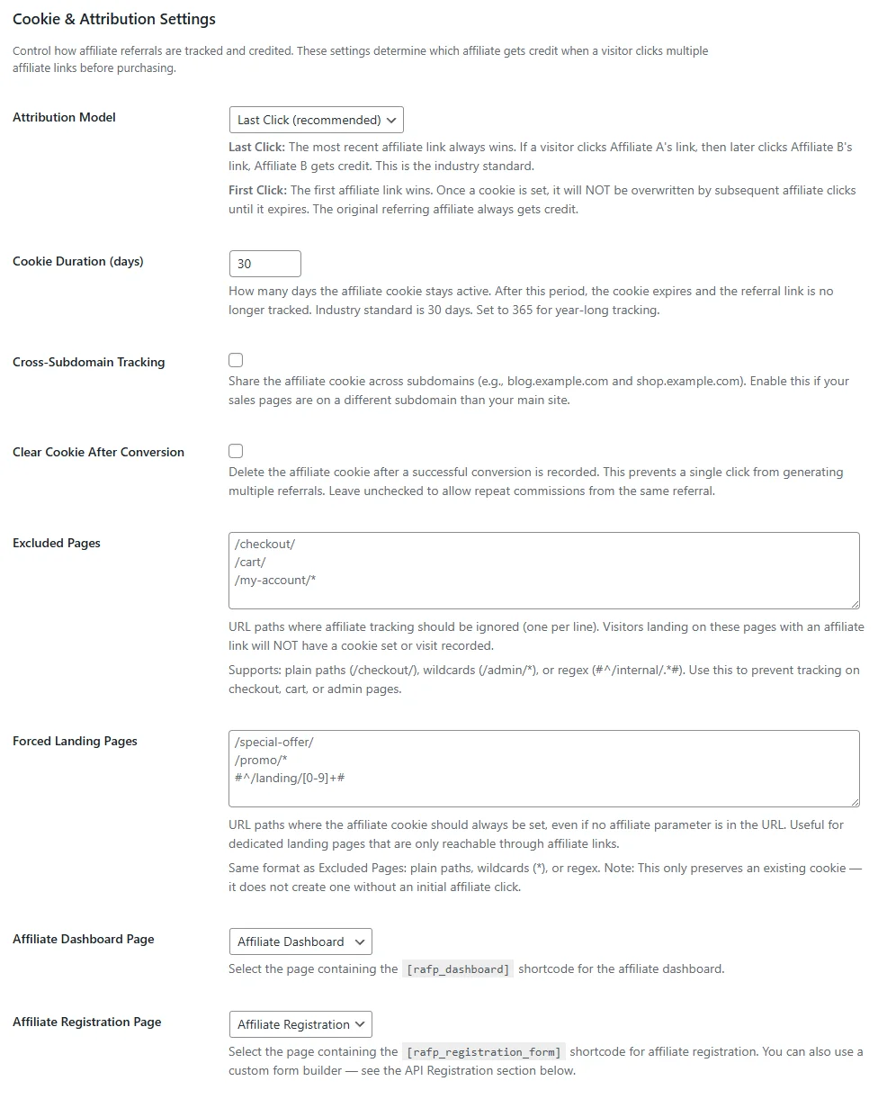 Referral Tracking Settings