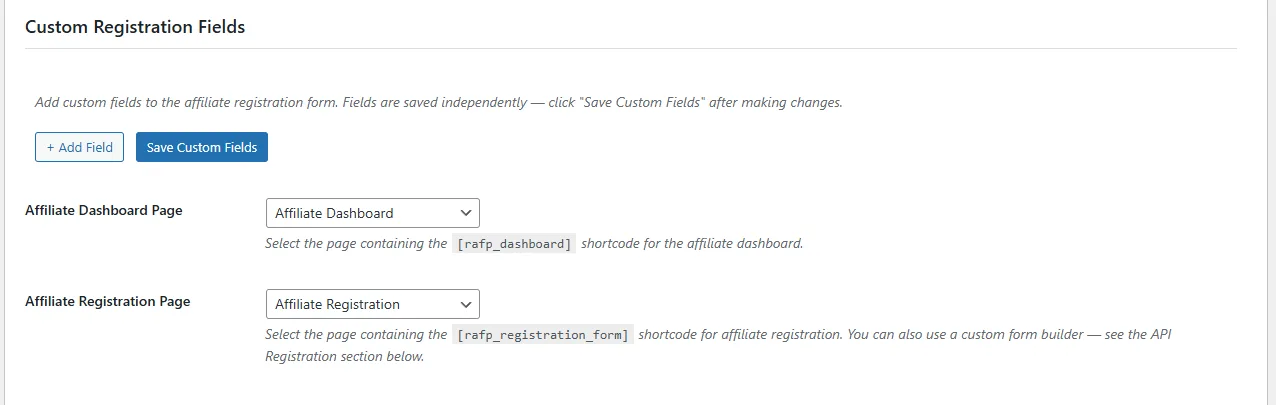 Custom Registration Fields Admin