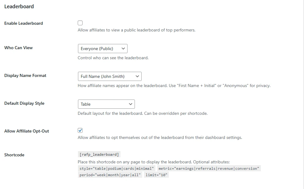 Leaderboard Settings