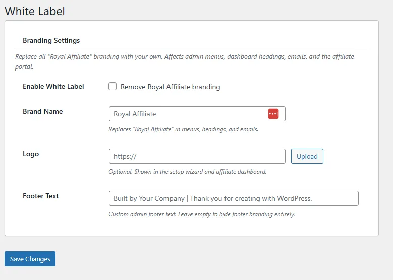 White Label Settings