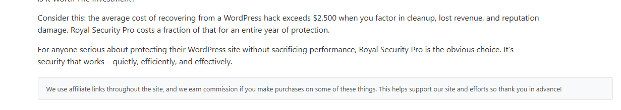 Affiliate Disclosure Example