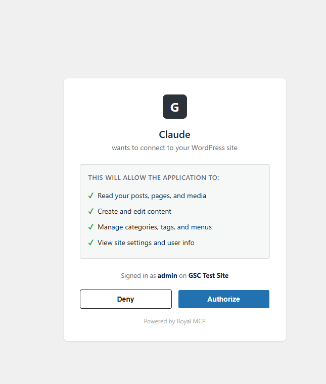 Royal MCP OAuth Authorization Screen