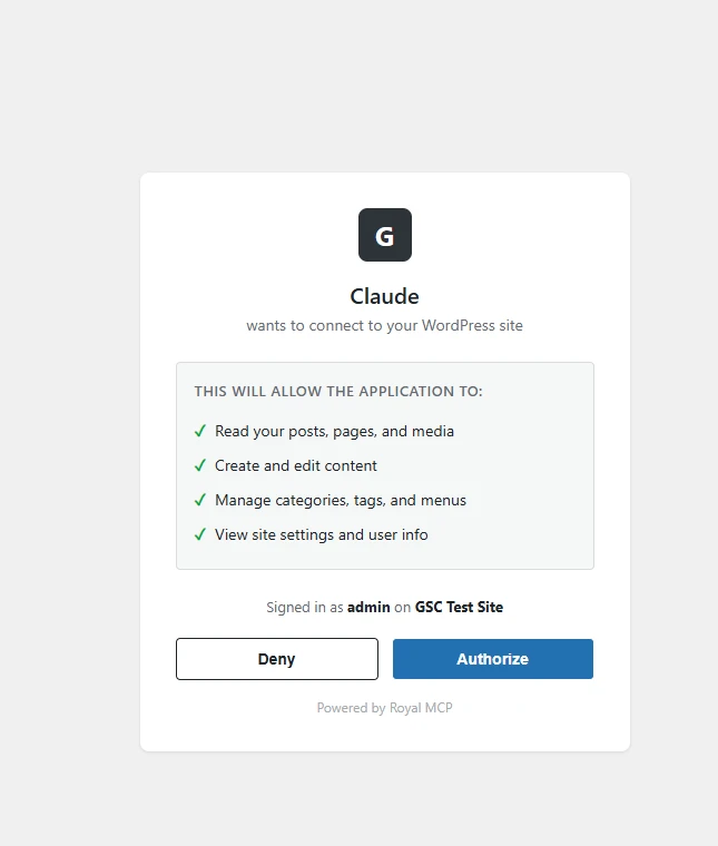 Royal MCP OAuth Authorization Screen